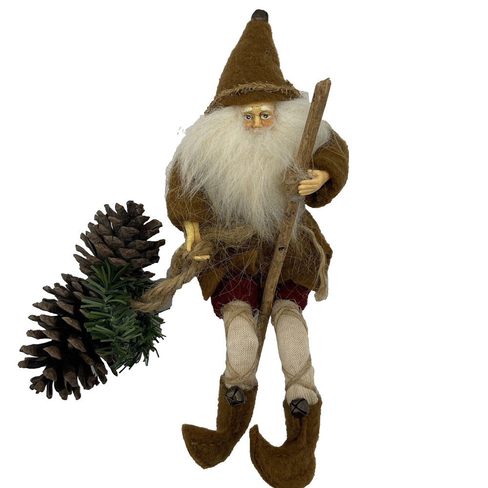 Vintage Woodlands Santa Claus Figure with Pine Cone 9" Tall Rustic Figure